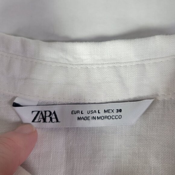 Zara Womens White Linen Button-Up Short Sleeve Shirt Size L - Picture 4 of 6